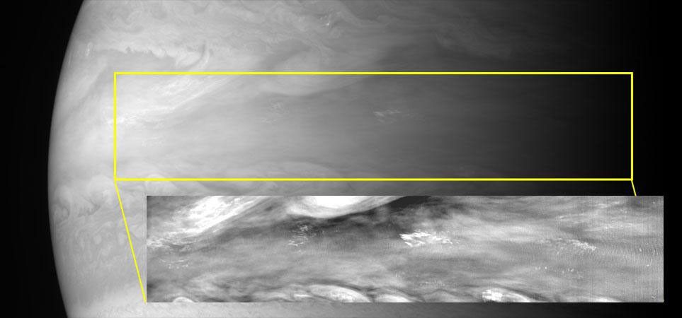 With its Multispectral Visible Imaging Camera (MVIC), half of the Ralph instrument, New Horizons captured several pictures of mesoscale gravity waves in Jupiter's equatorial atmosphere.
