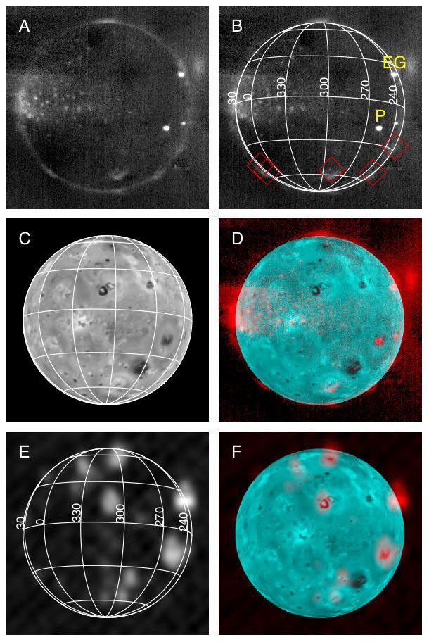 New Horizons took this montage of images of Jupiter's volcanic moon Io, glowing in the dark of Jupiter's shadow, as the Pluto-bound spacecraft sped through the Jupiter system on Feb. 27, 2007.