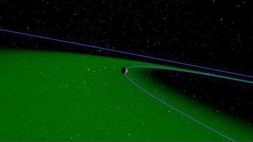This artist's concept takes us on a journey to 55 Cancri, a star with a family of five known planets - the most planets discovered so far around a star besides our own.
