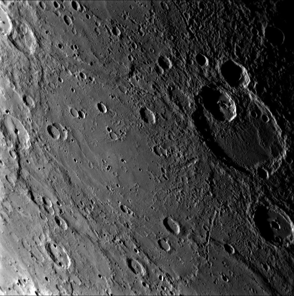 As NASA's MESSENGER spacecraft approached Mercury on Jnuary 14, 2008, the Narrow Angle Camera (NAC) of the Mercury Dual Imaging System (MDIS) snapped this image of the crater Matisse.