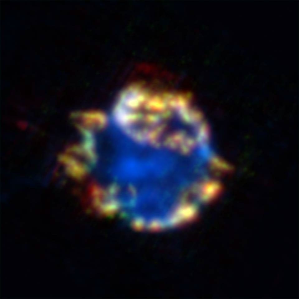 NASA's Spitzer Space Telescope used its infrared camera to image this beautiful bulb which might look like a Christmas ornament but is the blown-out remains of a stellar explosion, or supernova.