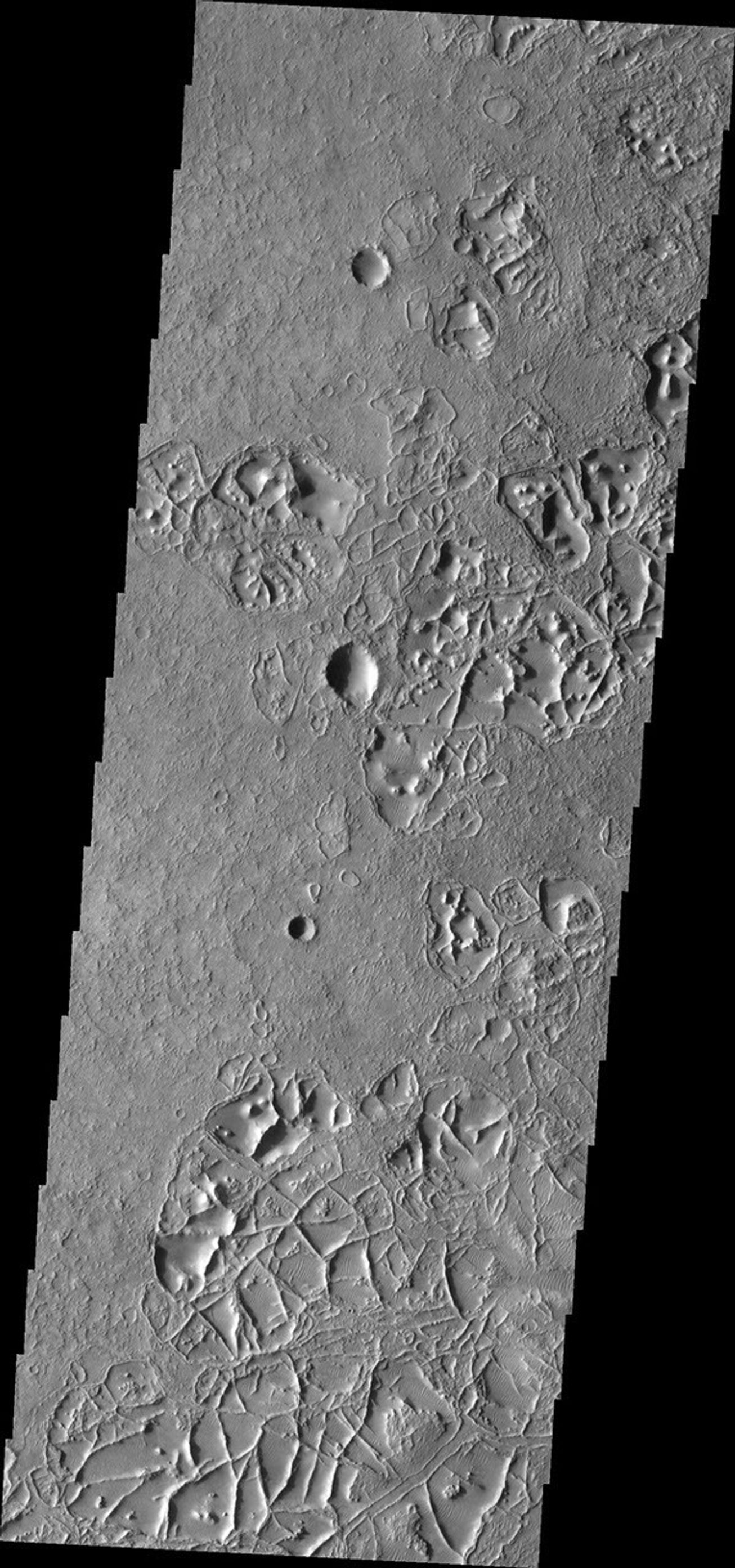This image from NASA's Mars Odyssey shows intersecting ridges creating an unusual surface in this region of Noachis Terra.