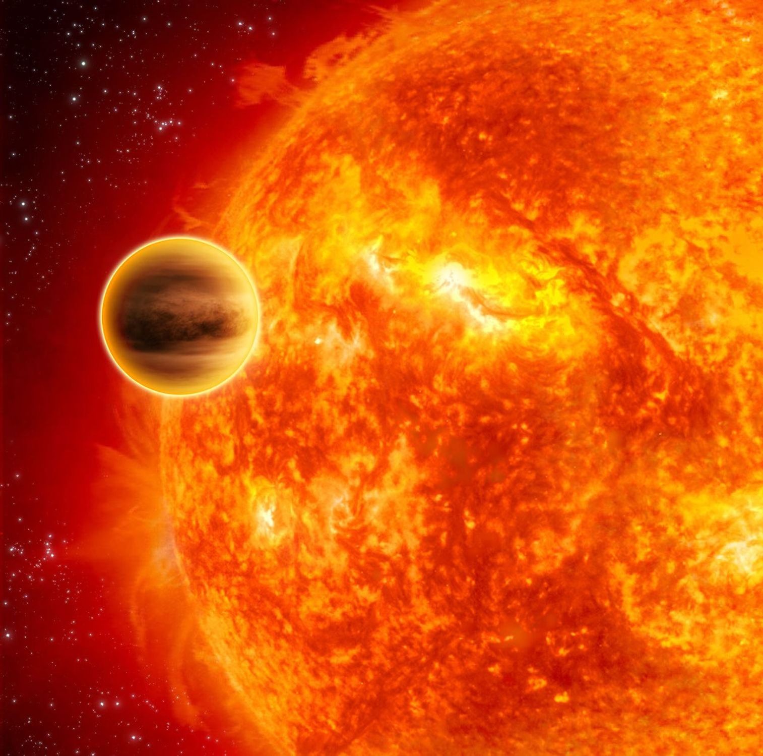 This artist's impression shows a gas-giant exoplanet transiting across the face of its star. Infrared analysis by NASA's Spitzer Space Telescope of this type of system provided the breakthrough.