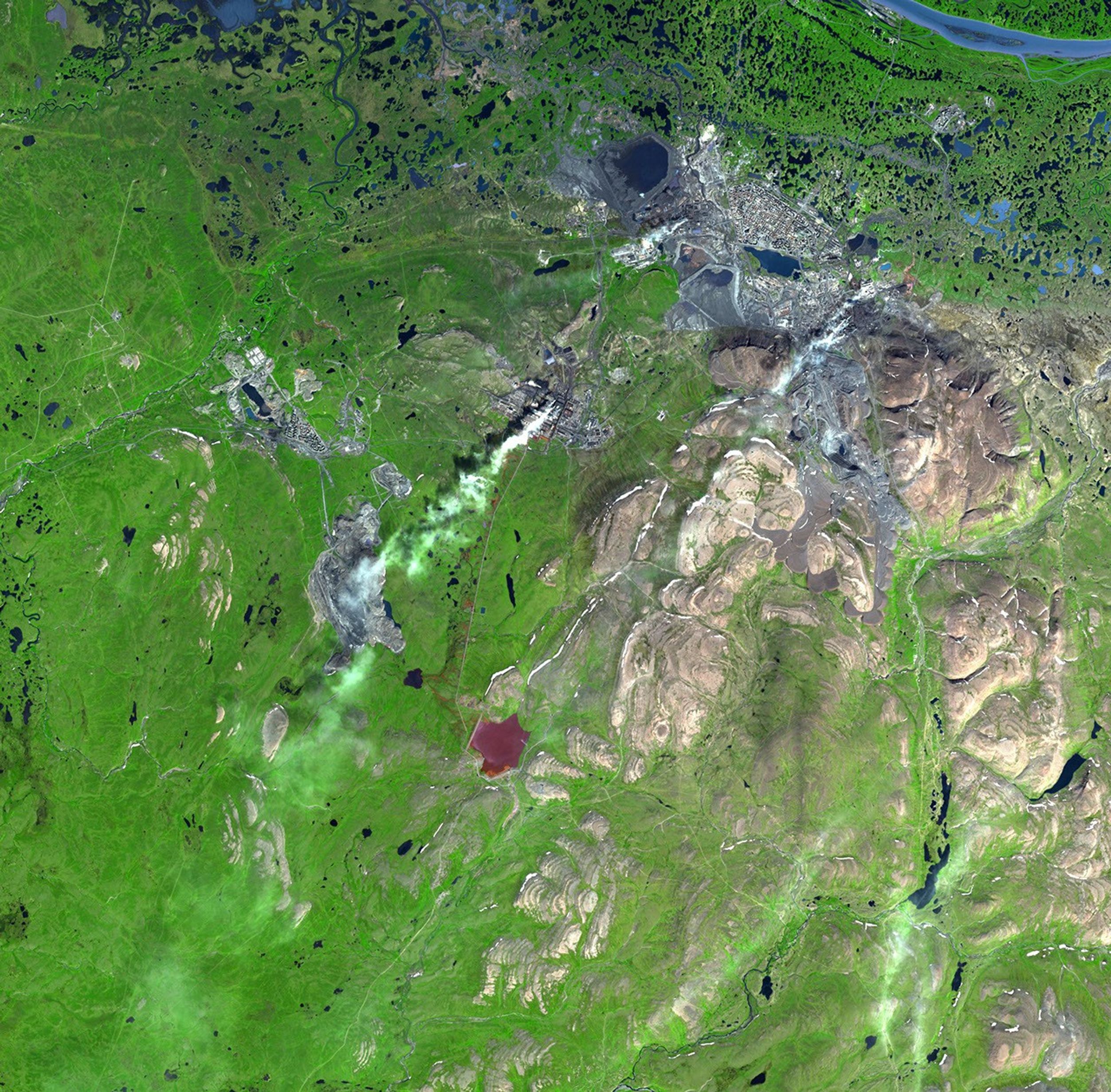 Norilsk is a major city in Krasnoyarsk Krai, Russia, and the northernmost city in Siberia. NASA's Terra satellite captured this image on July 21, 2000.