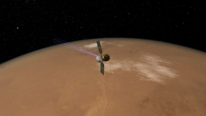 This image shows how NASA's Mars Reconnaissance Orbiter was able to snap a picture of NASA's Phoenix Mars Lander as it parachuted down to the surface of Mars.
