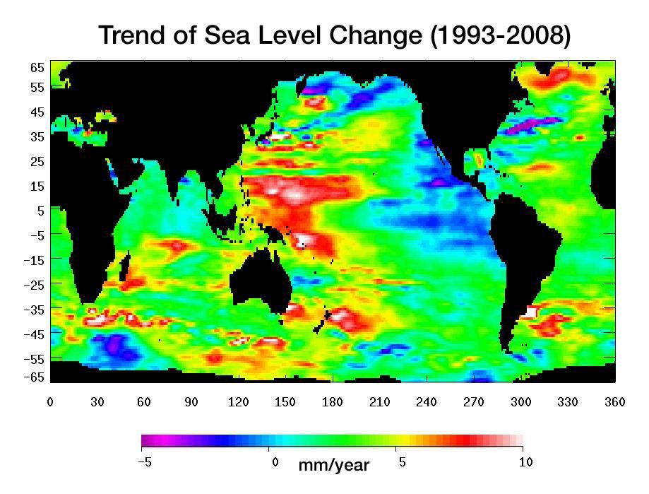 
			Portrait of a Warming Ocean and Rising Sea Levels:Trend of Sea Level Change 1993-2008 - NASA Science			