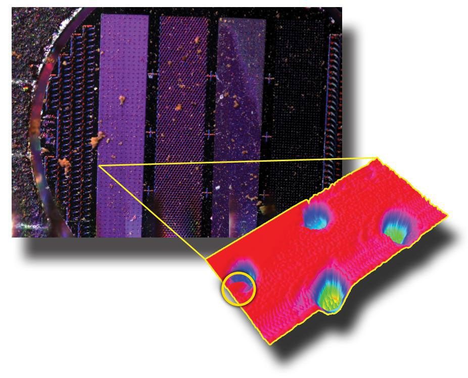 An image and 3D representation from NASA's Phoenix Mars Lander is seen after a sample informally called 'Sorceress' was delivered to its silicon substrate on July 2, 2008.