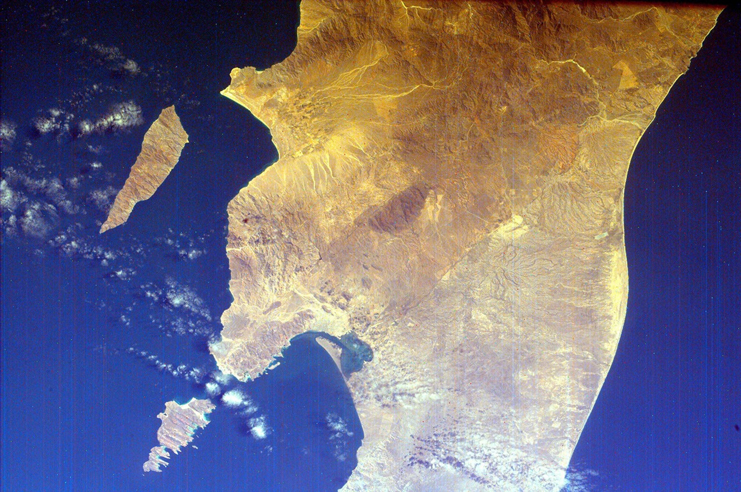 This is an image of the southern portion of the Baja California Peninsula taken by NASA's EarthKAM on February 12, 2000. The Pacific Ocean lies to the west and the Gulf of California to the east.