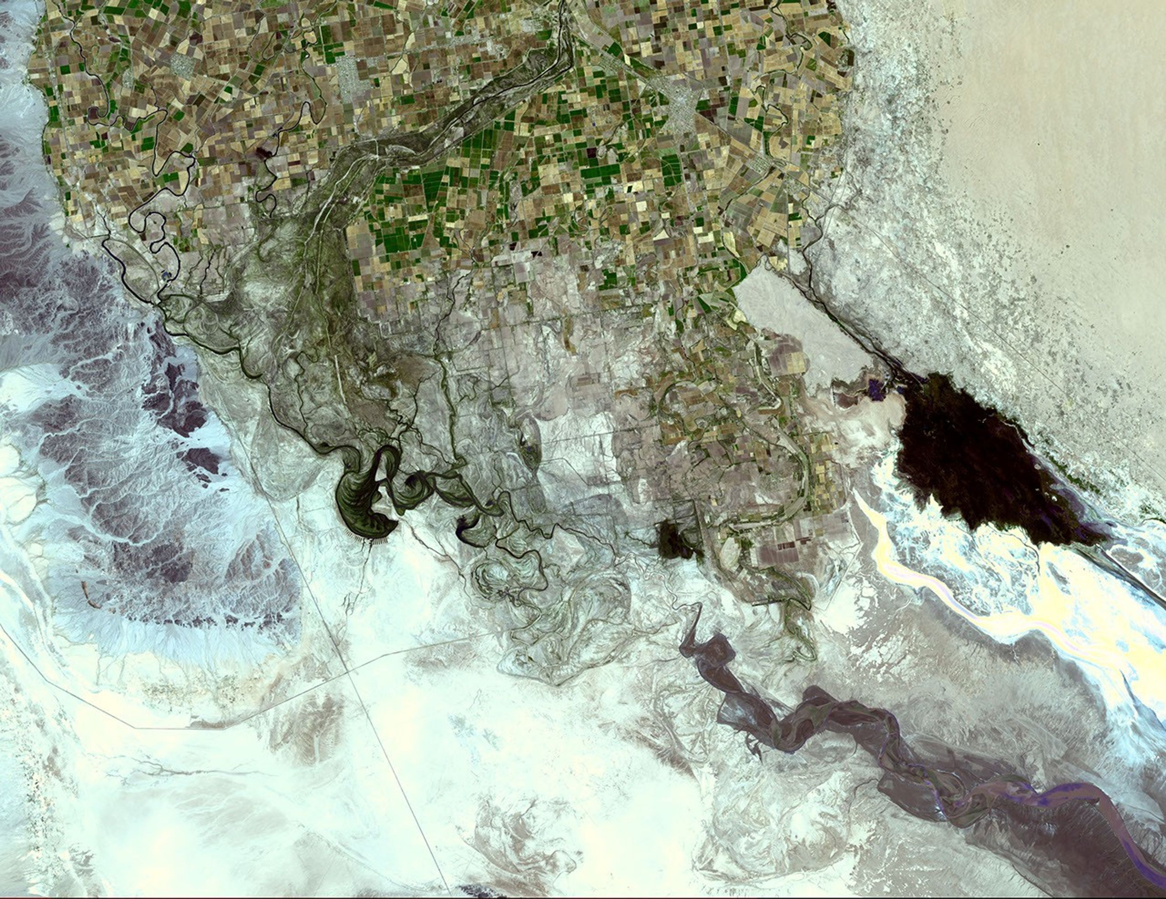 The Colorado River ends its 2330 km journey in the Gulf of Mexico in Baja California. NASA's Terra spacecraft acquired this image on May 29, 2006.