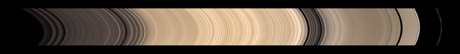 Details of Saturn's icy rings are visible in this sweeping view NASA's Cassini spacecraft of the planet's glorious ring system taken on Nov. 26, 2008.