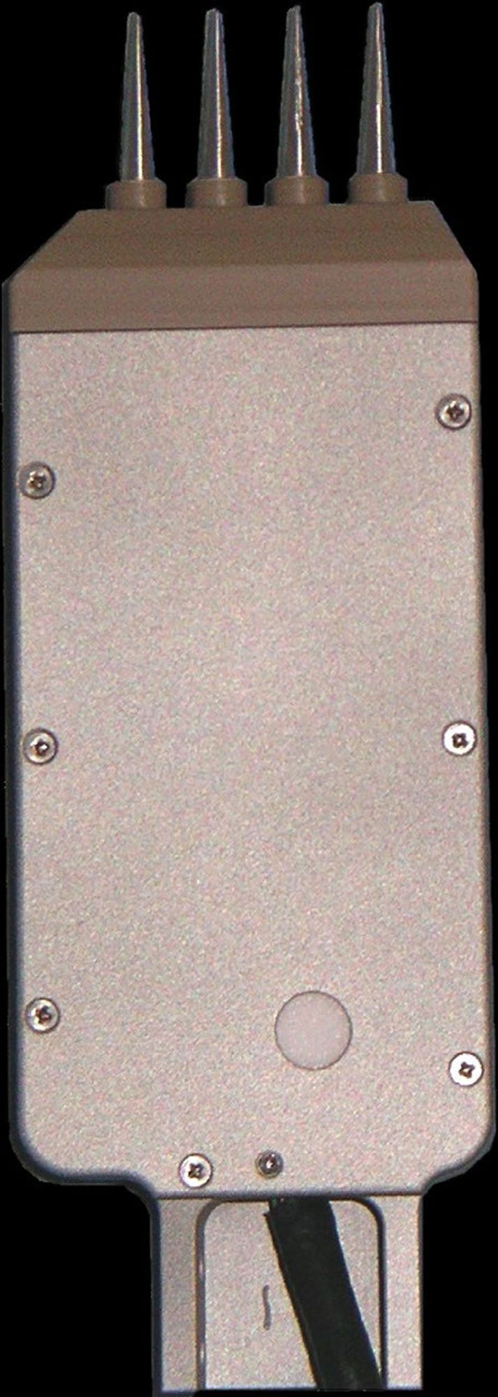 This image shows the conductivity probe on NASA's Phoenix Mars Lander. Needles on the end of the instrument were inserted into Martian soil, allowing measurement of propagation of both thermal and electrical energy and humidity in the surrounding air