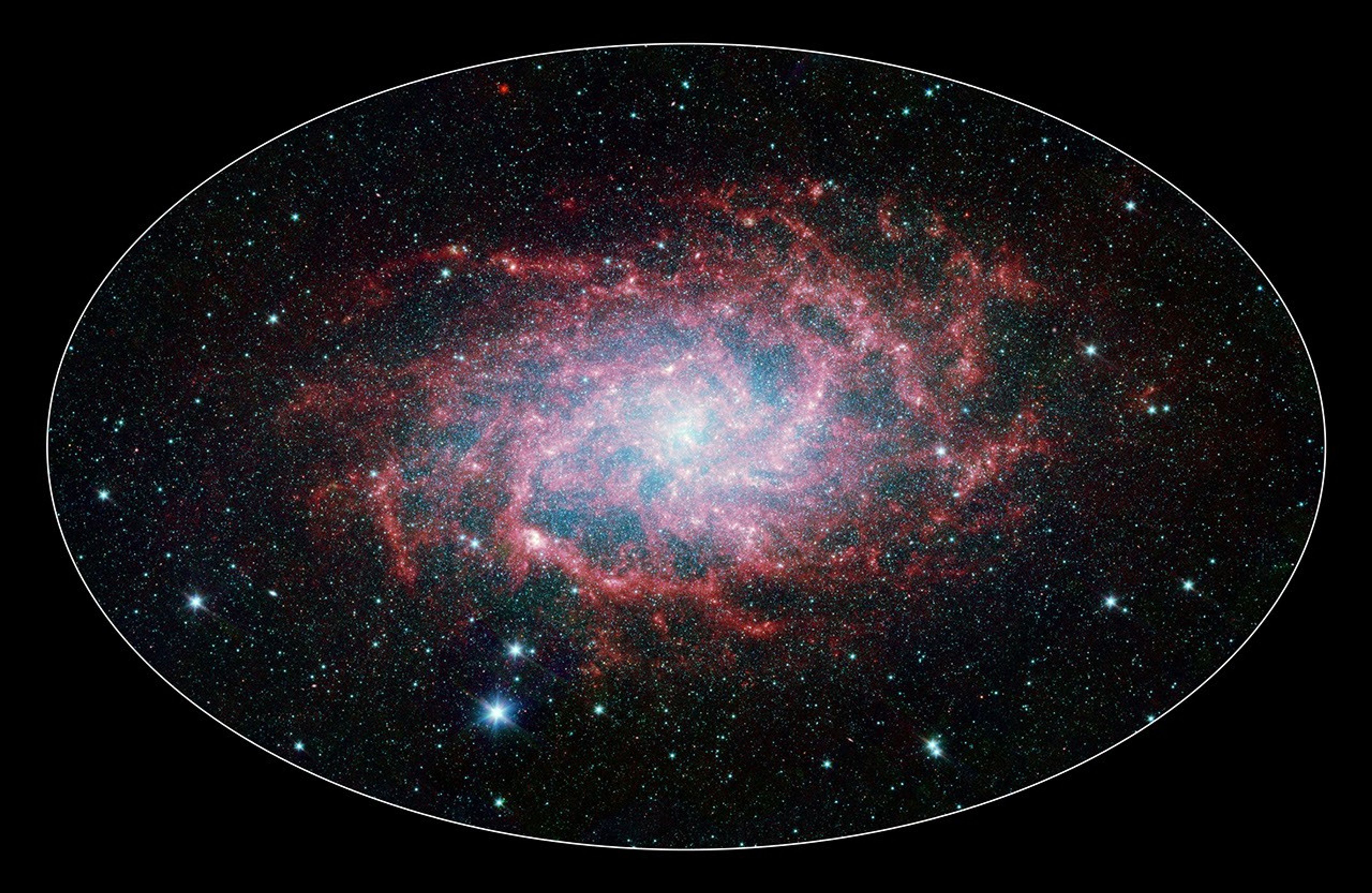 One of our closest galactic neighbors shows its awesome beauty in this new image from NASA's Spitzer Space Telescope. M33, also known as the Triangulum Galaxy, is a member of what's known as our Local Group of galaxies.