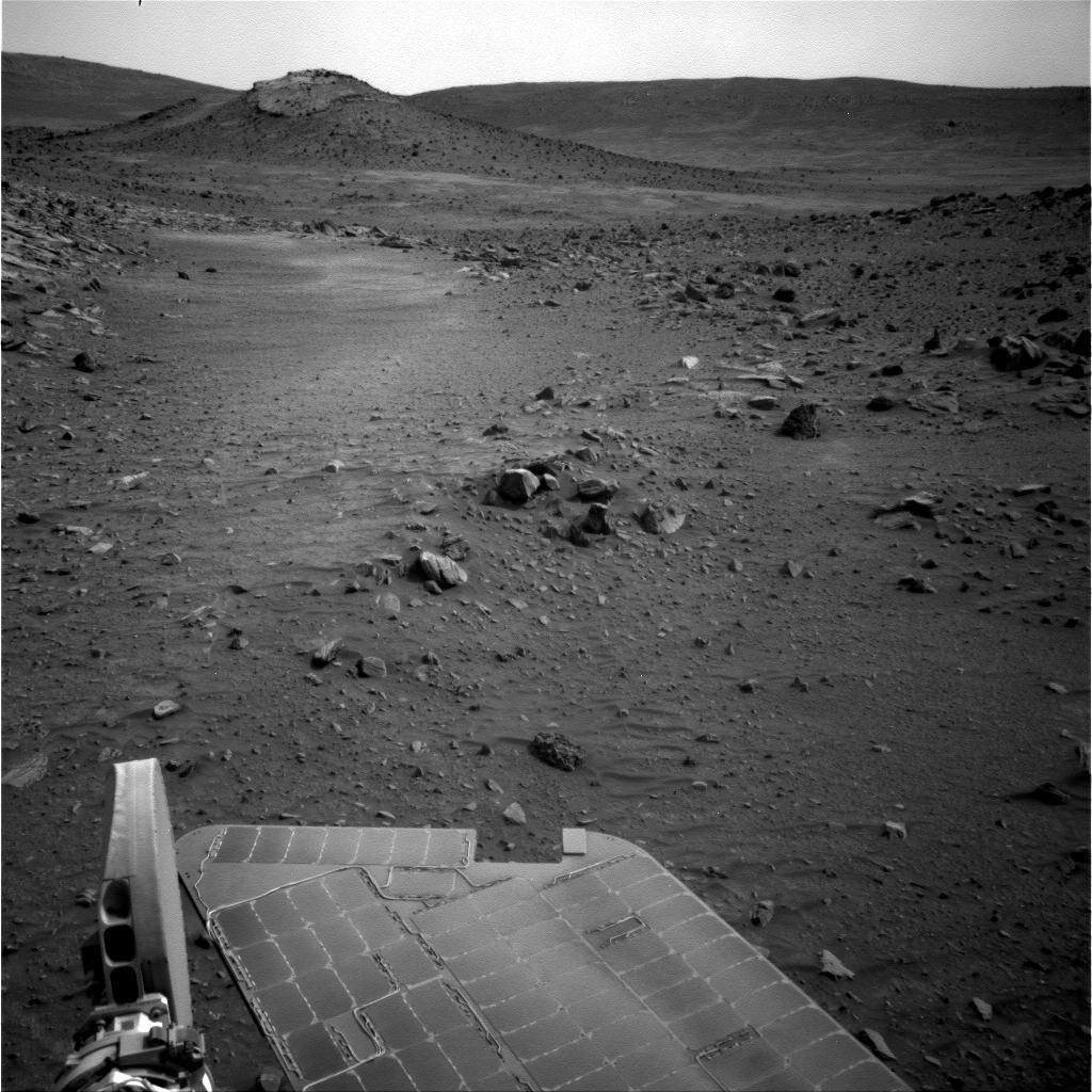 NASA's Mars Exploration Rover Spirit used its navigation camera to capture this view of the terrain toward the southeast from the location Spirit reached on the 1,871st Martian day, or sol, of the rover's mission on Mars (April 8, 2009).