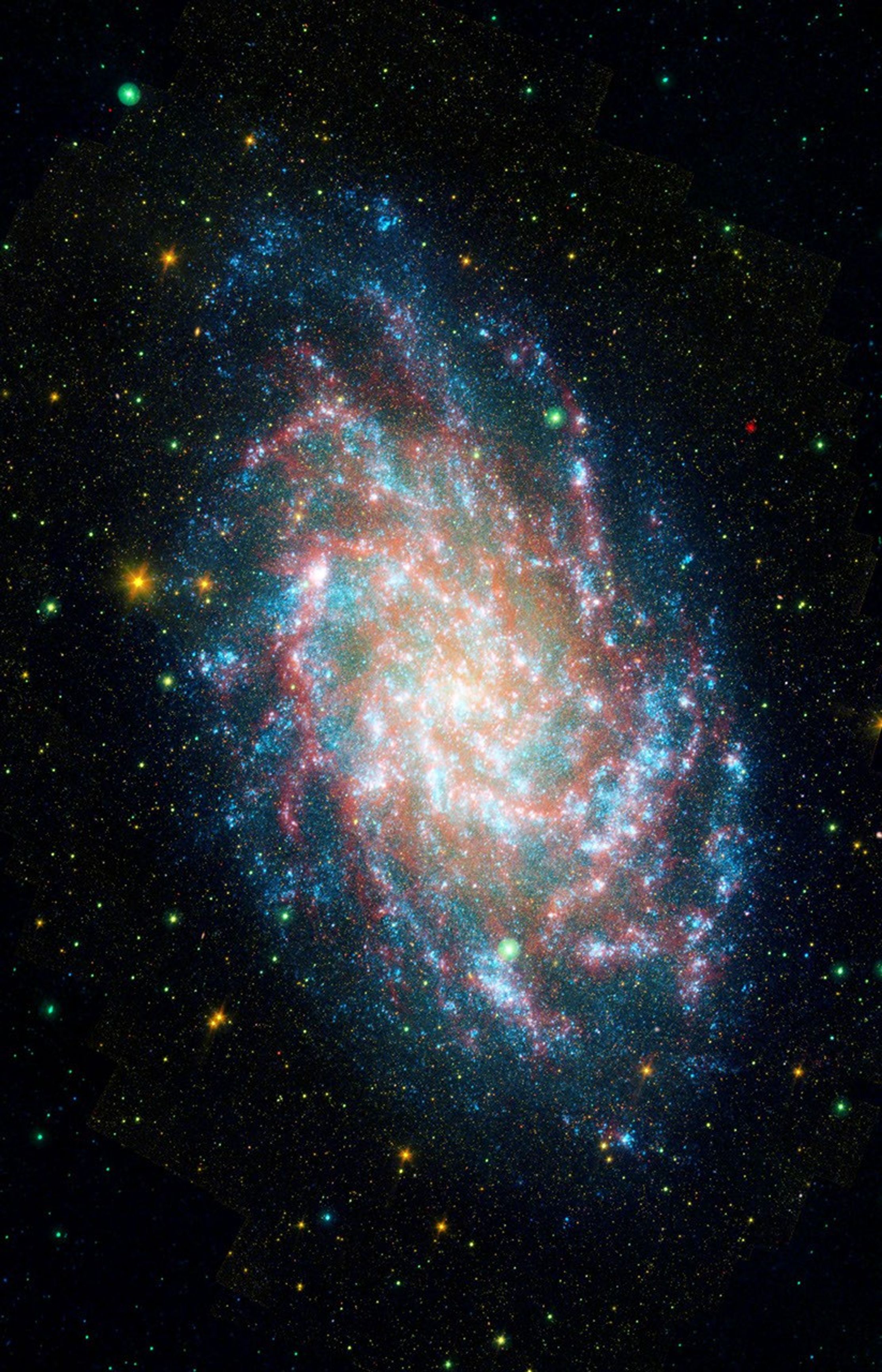 NASA's Galaxy Evolution Explorer Mission celebrates its sixth anniversary studying galaxies beyond our Milky Way through its sensitive ultraviolet telescope, the only such far-ultraviolet detector in space. Pictured here, the galaxy NGC598 known as M33.