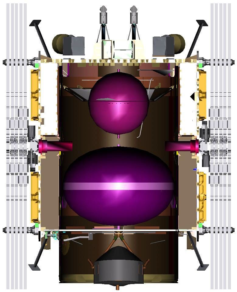This illustration shows an inside view of the NASA's Dawn spacecraft.