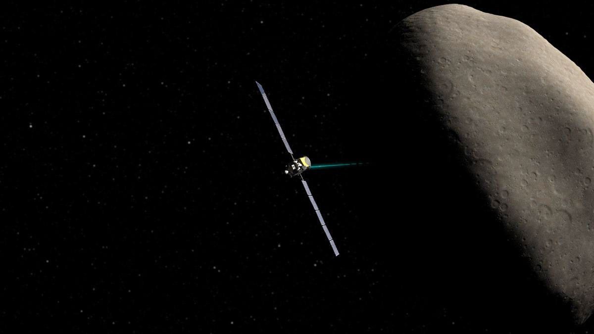 Artist's concept of the Dawn spacecraft orbiting Ceres.