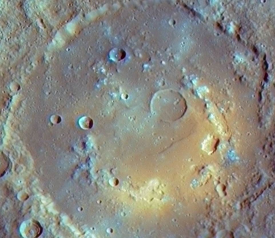 NASA's MESSENGER's high-resolution images obtained during the mission's second Mercury flyby have revealed a number of irregularly shaped depressions on the floor of Praxiteles crater.