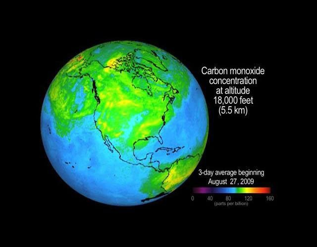 Carbon monoxide in the smoke from the Station fire was lofted high into the atmosphere, where it was observed by JPL's Atmospheric Infrared Sounder instrument onboard NASA's Aqua satellite. Animation available at the Photojournal.