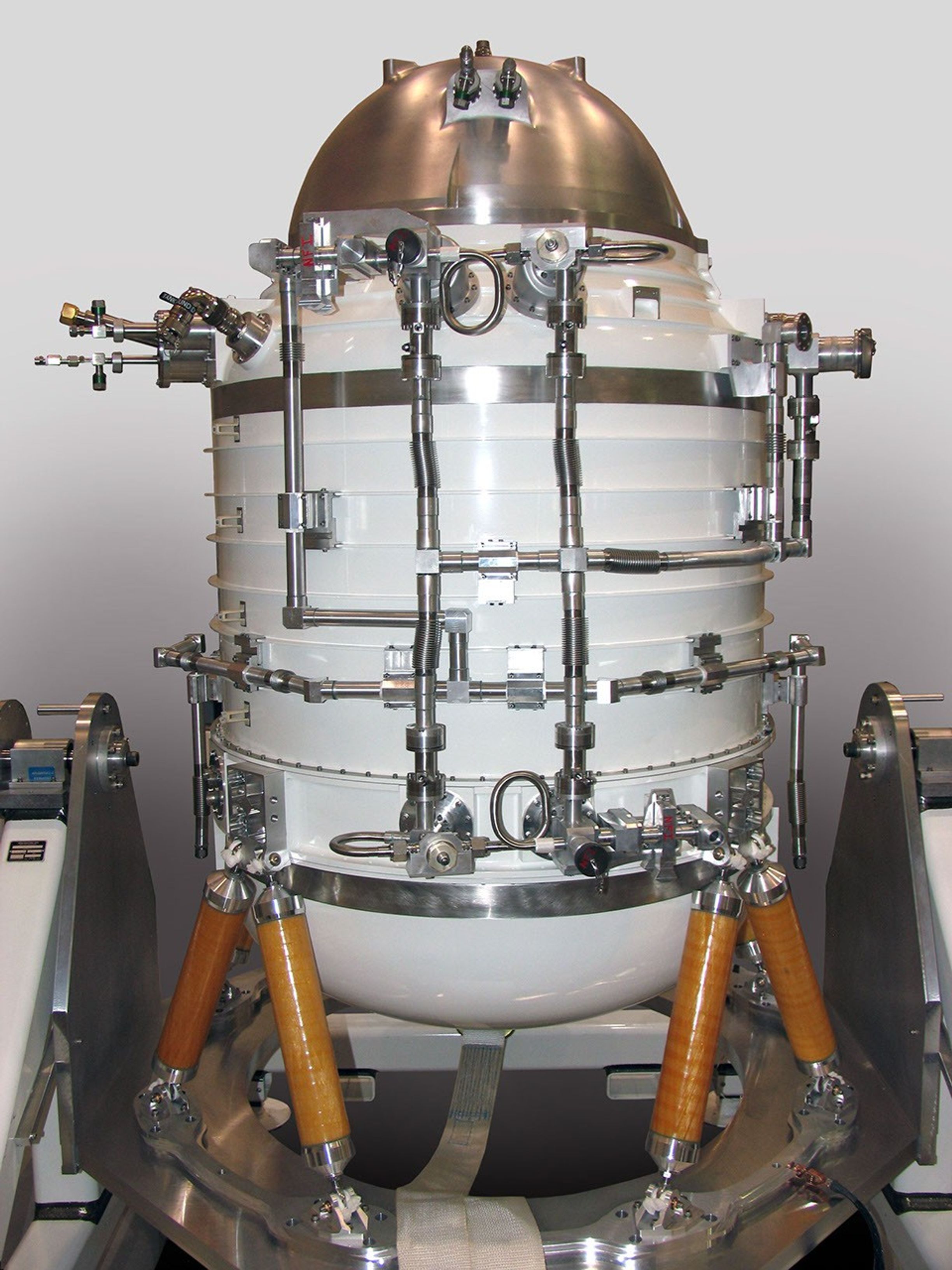 Some say the science instrument on NASA's Wide-field Infrared Survey Explorer mission resembles the Star Wars robot R2-D2. The instrument is enclosed in a solid-hydrogen cryostat, which cools the WISE telescope and detectors.