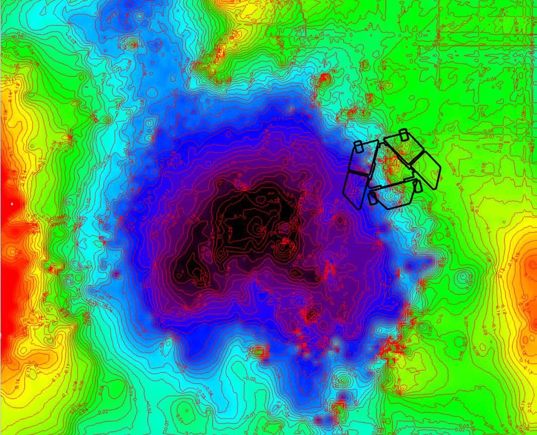 A depression called 'Scamander Crater,' dominates the terrain near NASA's Mars Exploration Rover Spirit in this map that emphasizes local topography by removing the regional tilt to the northwest.