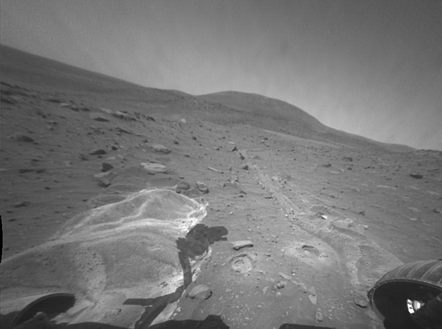 NASA's Mars Exploration Rover Spirit looks toward the northwest and shows some of the targets examined by Spirit after the rover became embedded at this site.