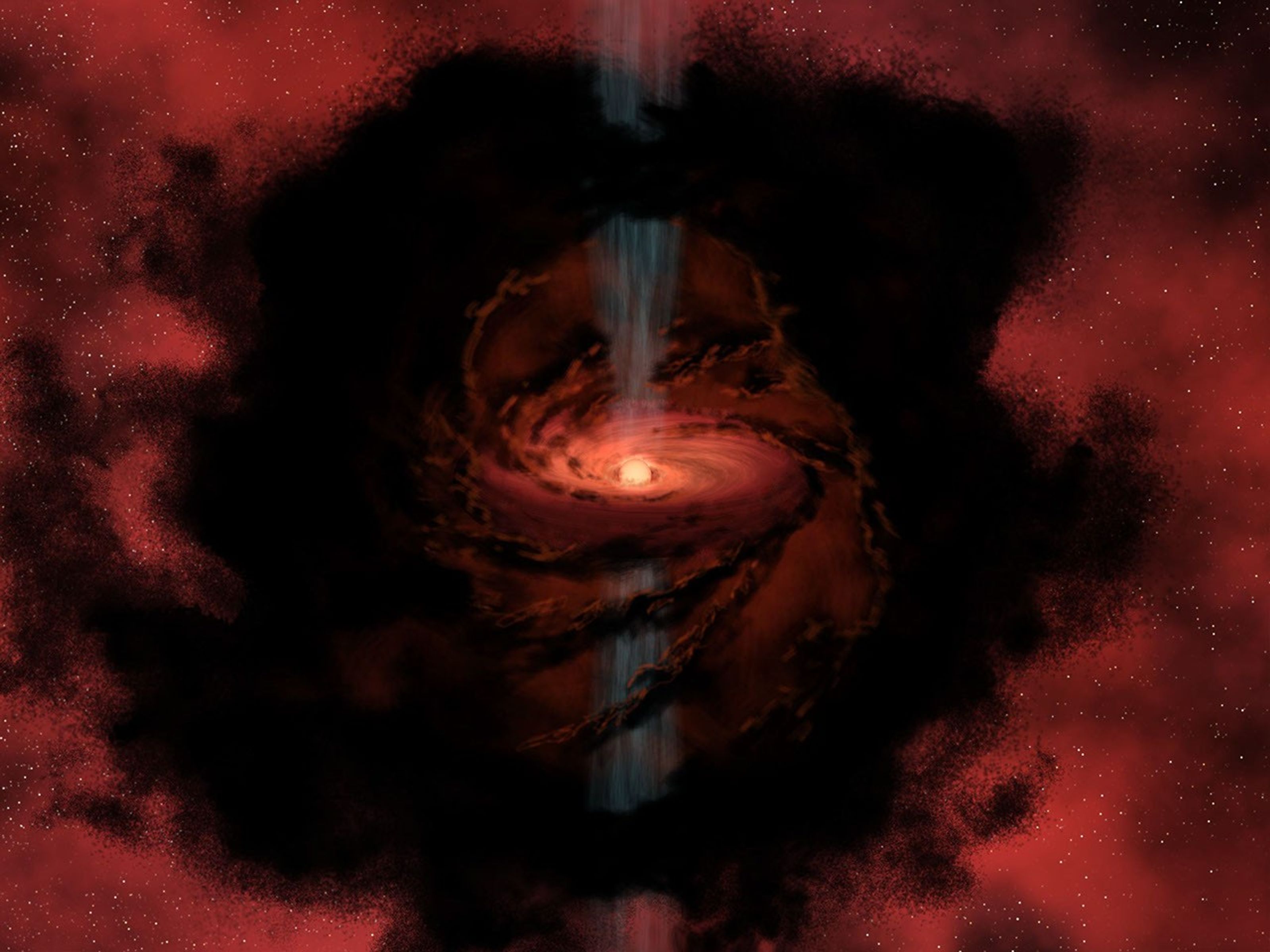 Are brown dwarfs born like stars, as in this rendering, or do they form like planets orbiting another star? A study by researchers using data from NASA's Spitzer Space Telescope has led to the preliminary conclusion that they are formed much like a star.