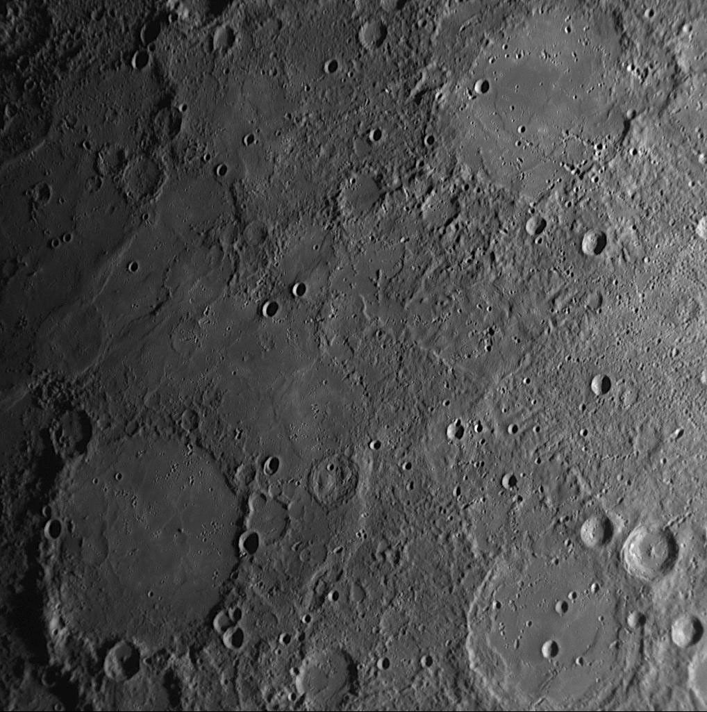 Impact craters and basins on Mercury are named for deceased artists, musicians, painters, and authors who have made outstanding contributions to their fields in this image taken by NASA's MESSENGER.