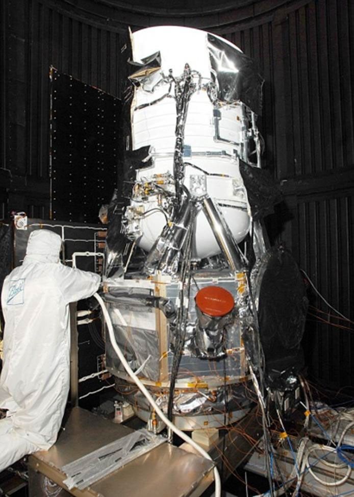 NASA's Wide-field Infrared Survey Explorer in the clean room at Ball Aerospace & Technologies Corp., in Boulder, Colo.