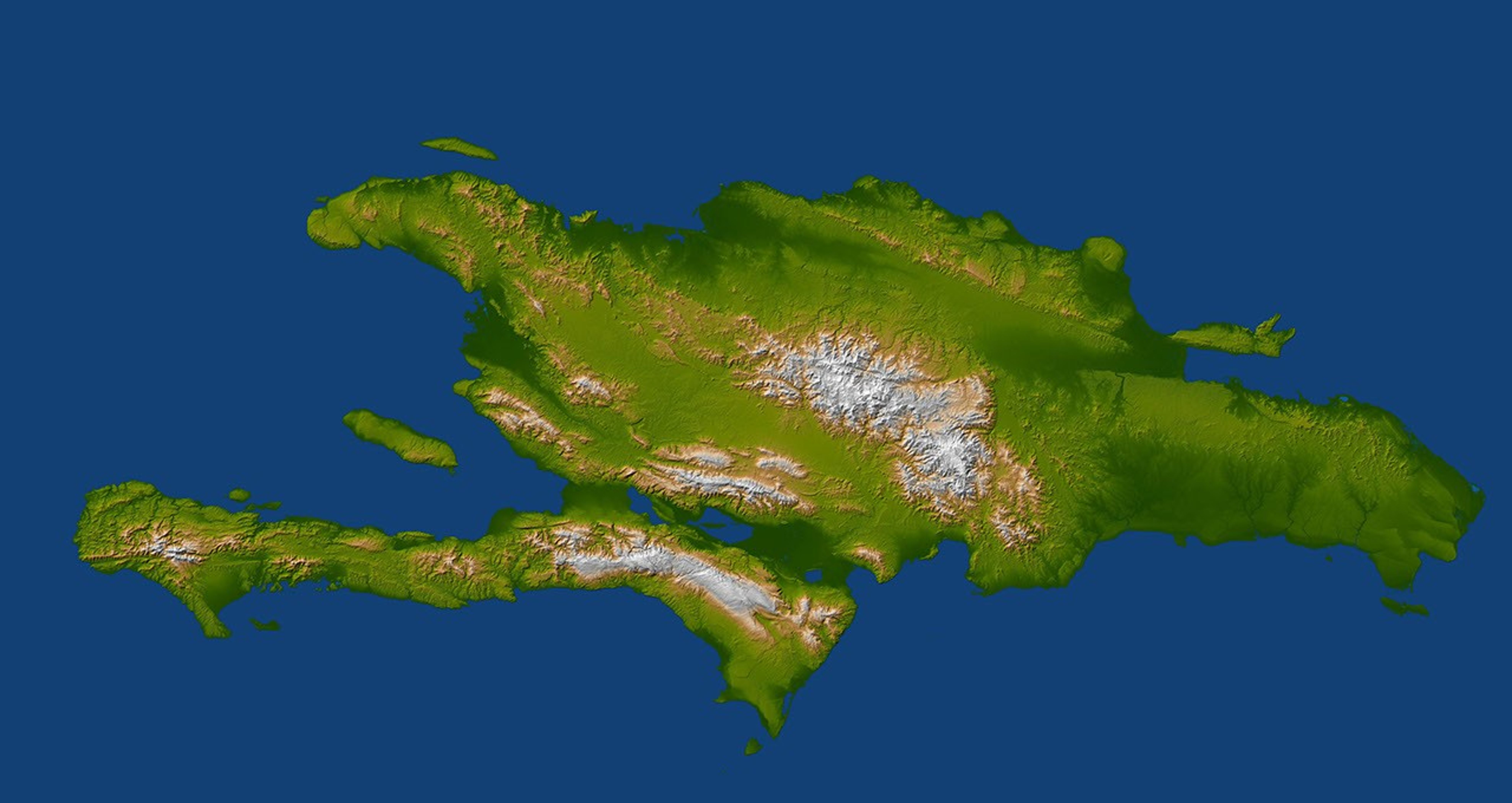 This image, produced from instrument data aboard NASA's Space Shuttle Endeavour, is a perspective view of the topography of Port-au-Prince, Haiti and Hispianola. A magnitude 7.0 earthquake occurred on Haiti on January 12, 2010.