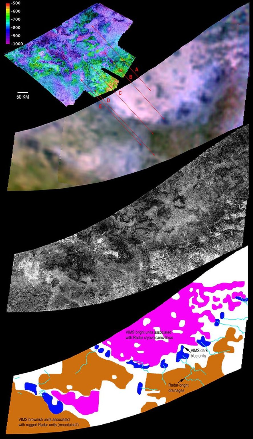 Two different instruments aboard NASA's Cassini spacecraft combined their observations to create a more detailed portrait of the Hotei Regio area on Saturn's moon Titan.