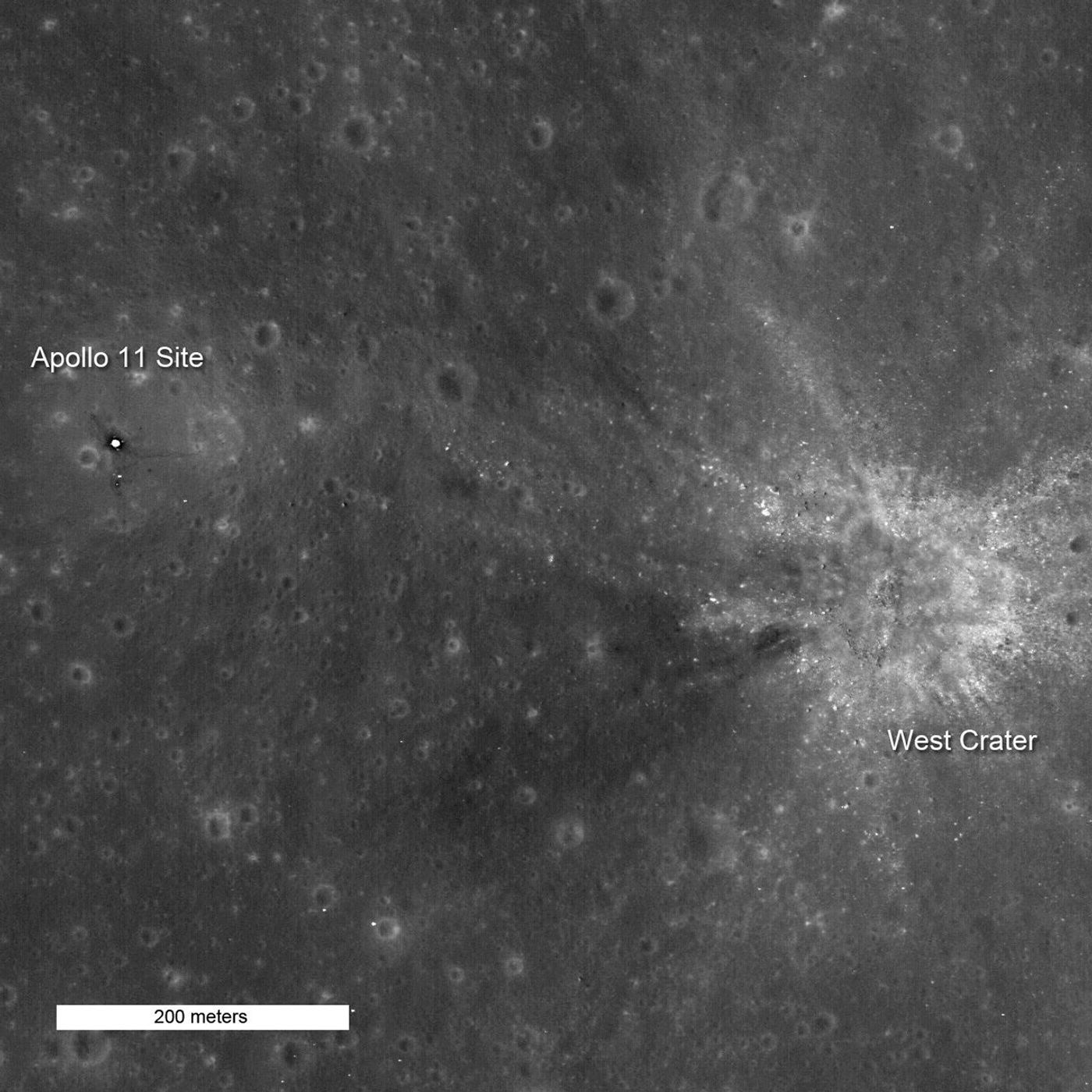NASA's Lunar Reconnaissance Orbiter captures high noon at Tranquility Base.