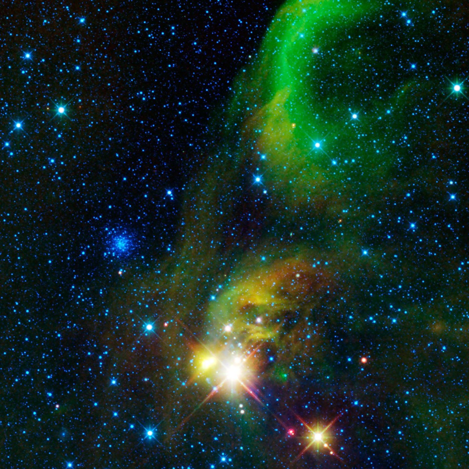 This image from NASA's Wide-field Infrared Survey Explorer, or WISE, is a view of an area of the sky over 12 times the size of the full Moon on the border of the constellations Sagittarius and Corona Australis.