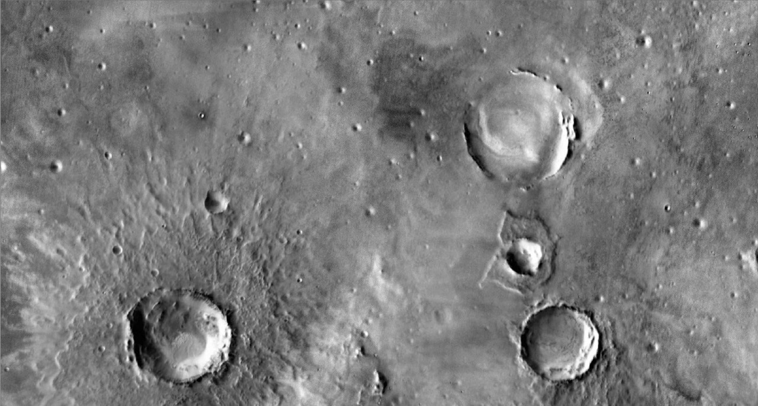 This view in the Meridiani Planum region of Mars shows the region around NASA's Mars Exploration Rover Opportunity as seen by NASA's Mars Odyssey spacecraft.