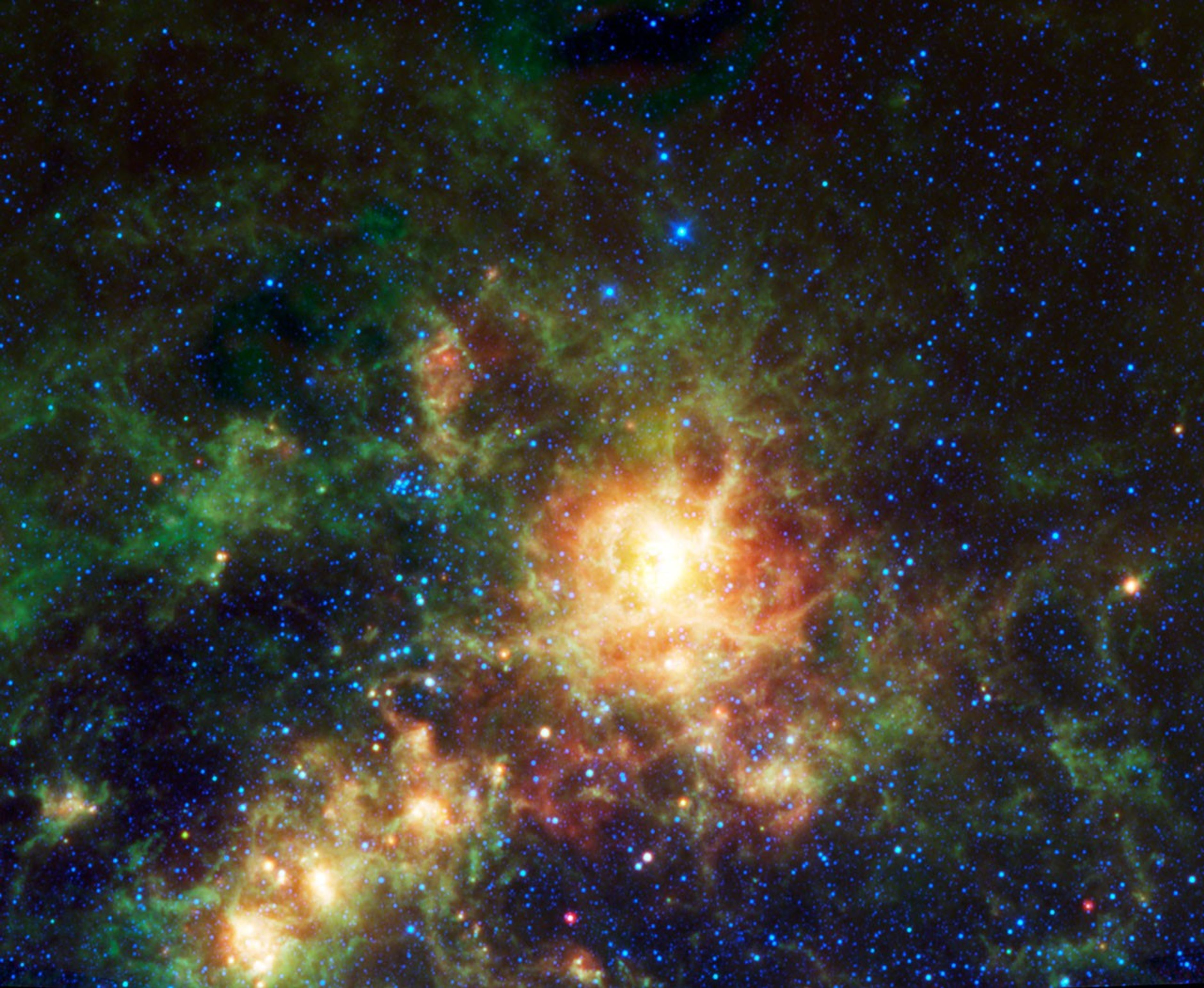 Sending chills down the spine of all arachnophobes is the Tarantula nebula, seen in this image from NASA's Wide-field Infrared Survey Explorer; the nebula is the largest star-forming region known in our entire Local Group of galaxies.