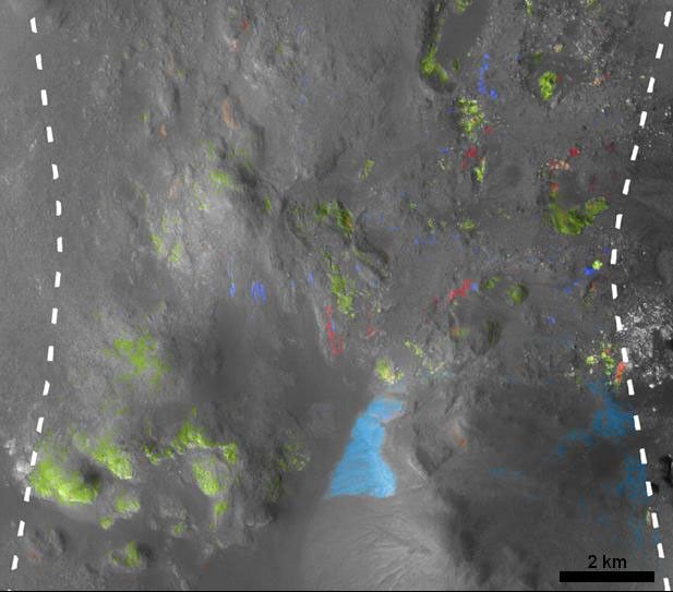 This view of Stokes Crater is a mosaic of images taken by NASA's Mars Reconnaissance Orbiter and ESA's Mars Express showing at least one of the nine craters in the northern lowlands of Mars with exposures of hydrated minerals detected from orbit.