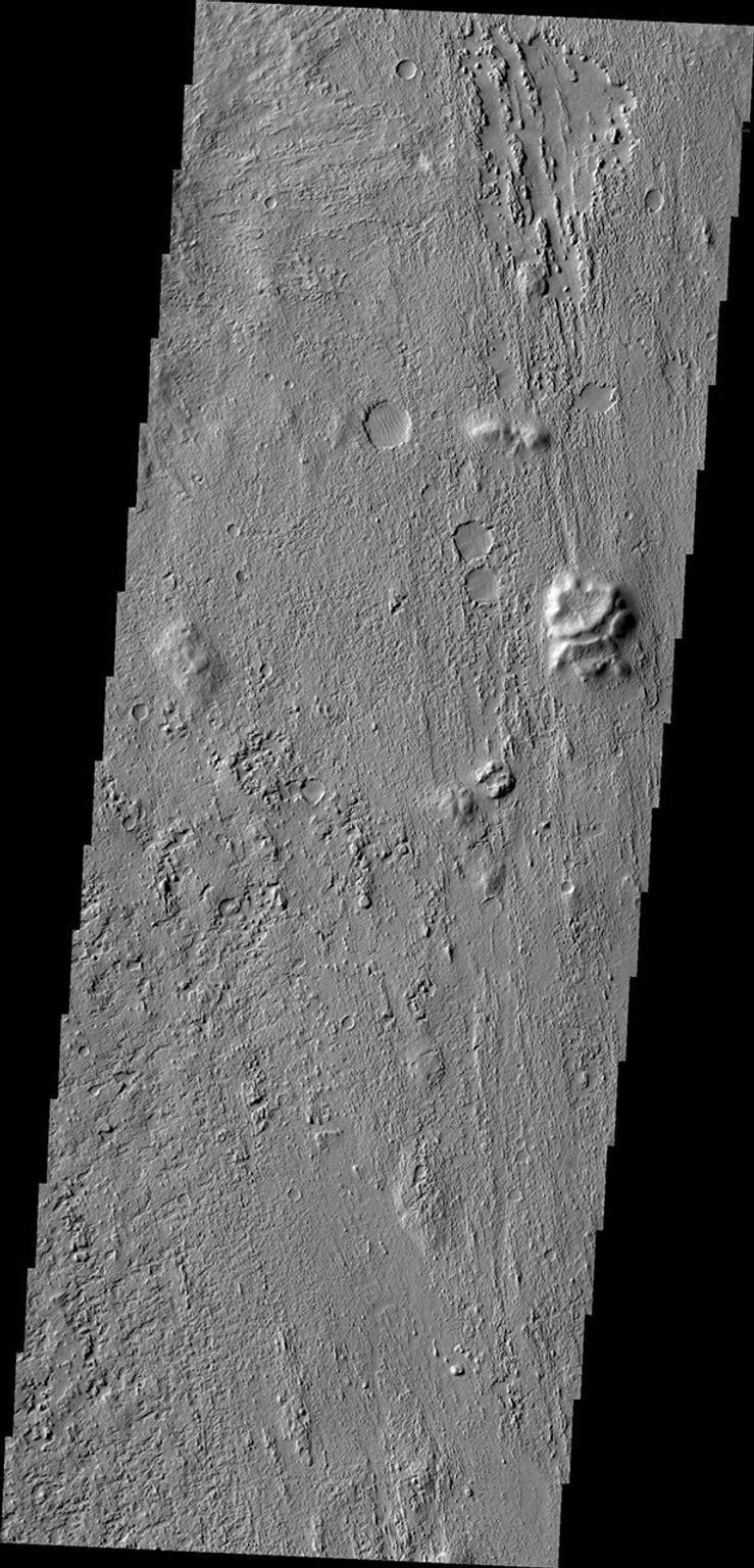 The wind etched region in this image captured by NASA's Mars Odyssey on July 23, 2010 is called Zephyria Planum.