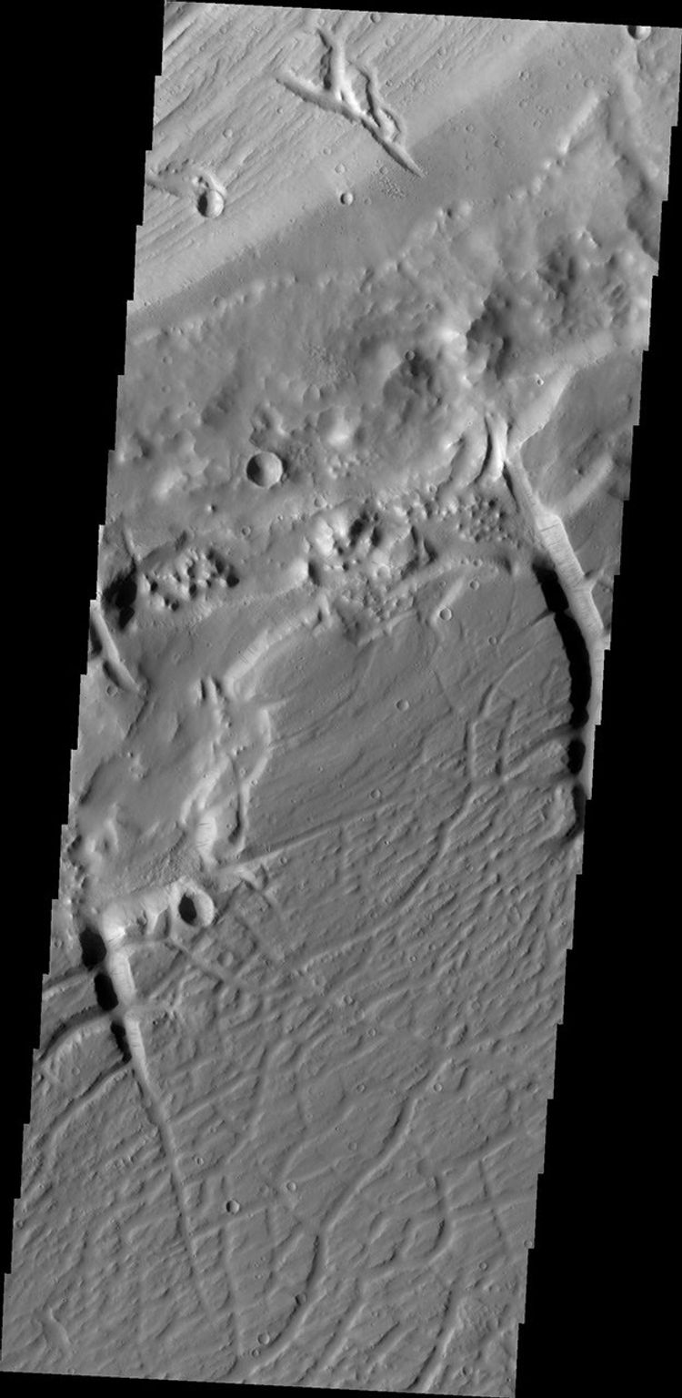 This image captured by NASA's Mars Odyssey shows a portion of the northern branch of Kasei Valles.