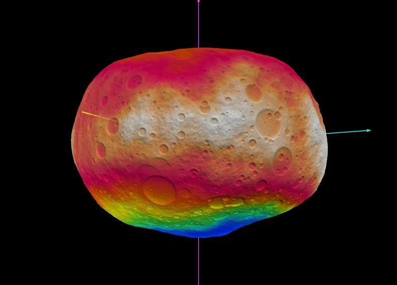 This image shows NASA'S Dawn scientists' best guess to date of what the surface of the protoplanet Vesta might look like; it incorporates the best data on dimples and bulges from ground-based telescopes and NASA's Hubble Space Telescope.
