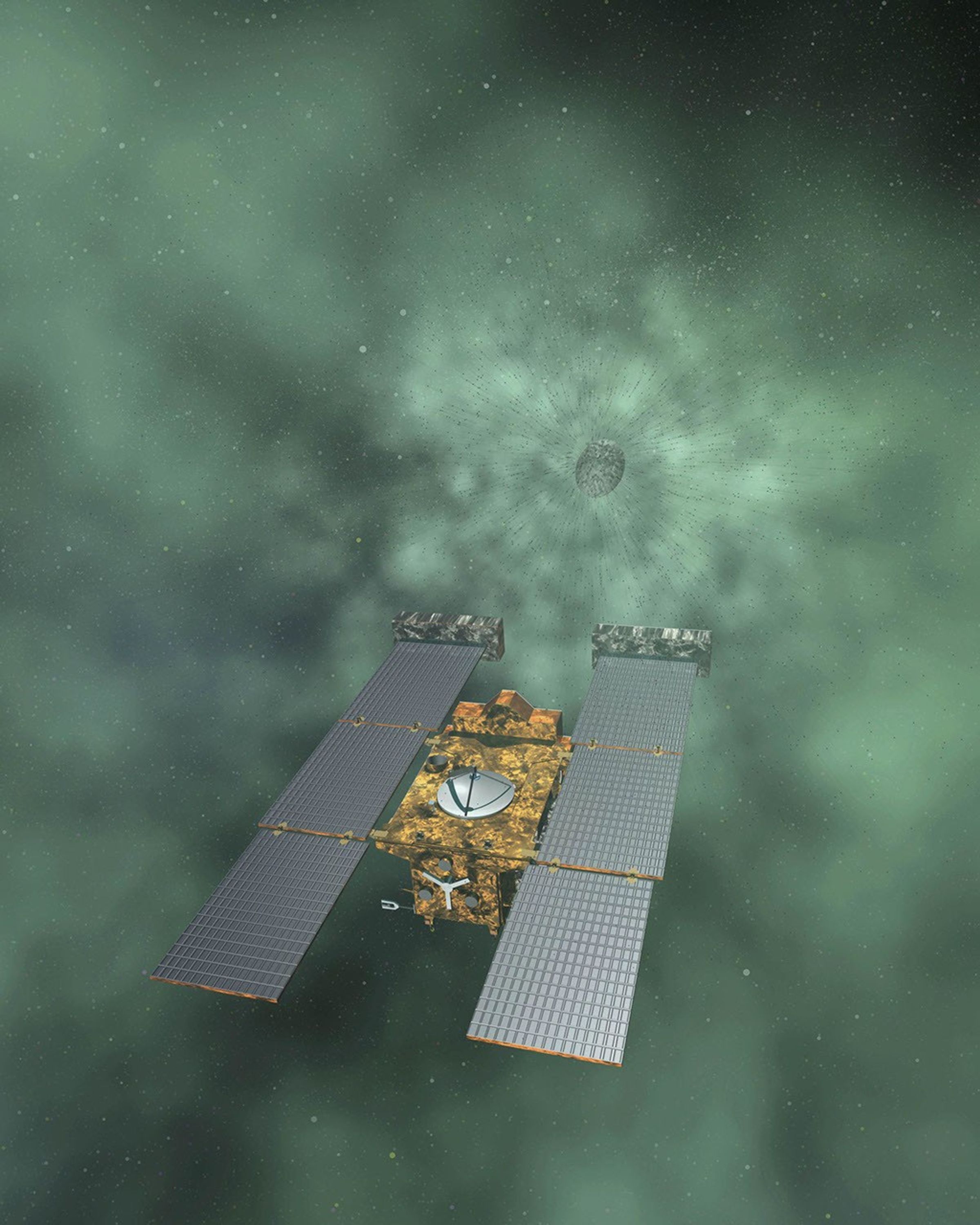 Artist concept of NASA's Stardust-NExT mission, which will fly by comet Tempel 1 on Feb. 14, 2011.