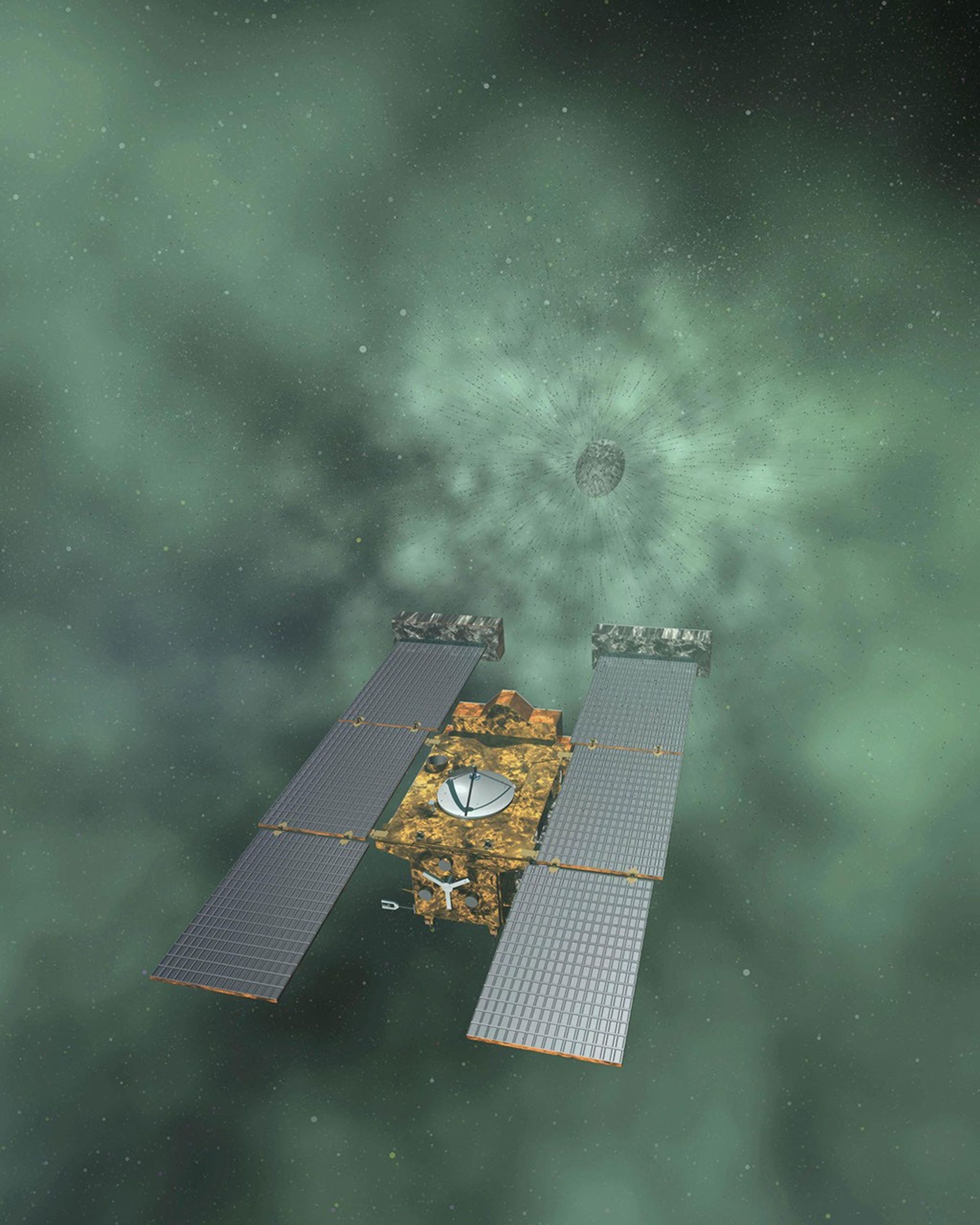 Artist concept of NASA's Stardust-NExT mission, which will fly by comet Tempel 1 on Feb. 14, 2011.