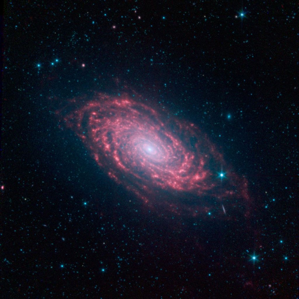 This view of the Sunflower galaxy highlights a variety of infrared wavelengths captured by NASA's Spitzer Space Telescope.