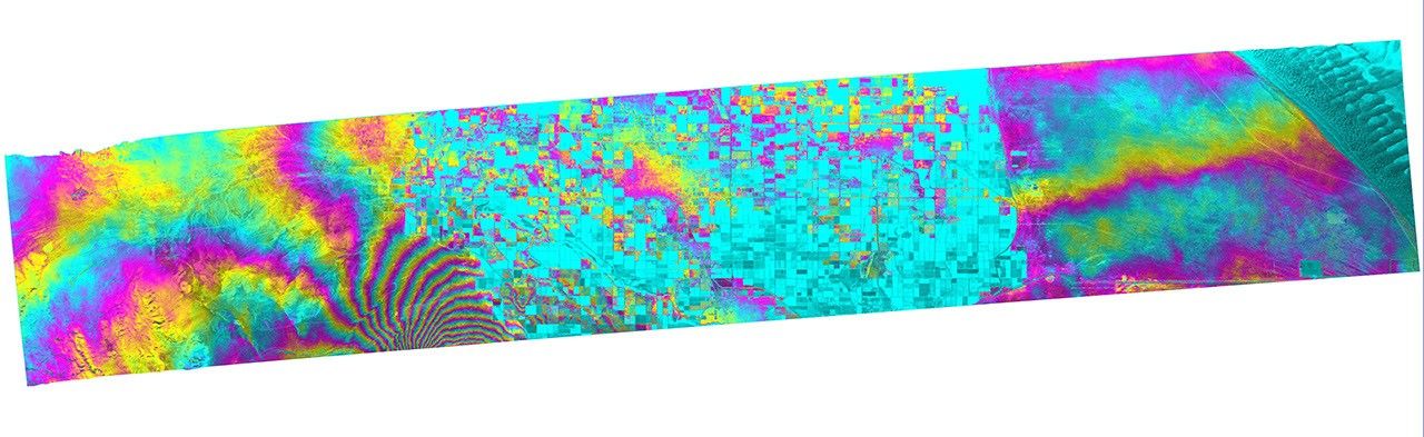 This radar image from NASA's Uninhabited Aerial Vehicle Synthetic Aperture Radar shows the deformed Earth caused by a 7.2 earthquake in Mexico's state of Baja California and parts of the American Southwest on April 4, 2010.