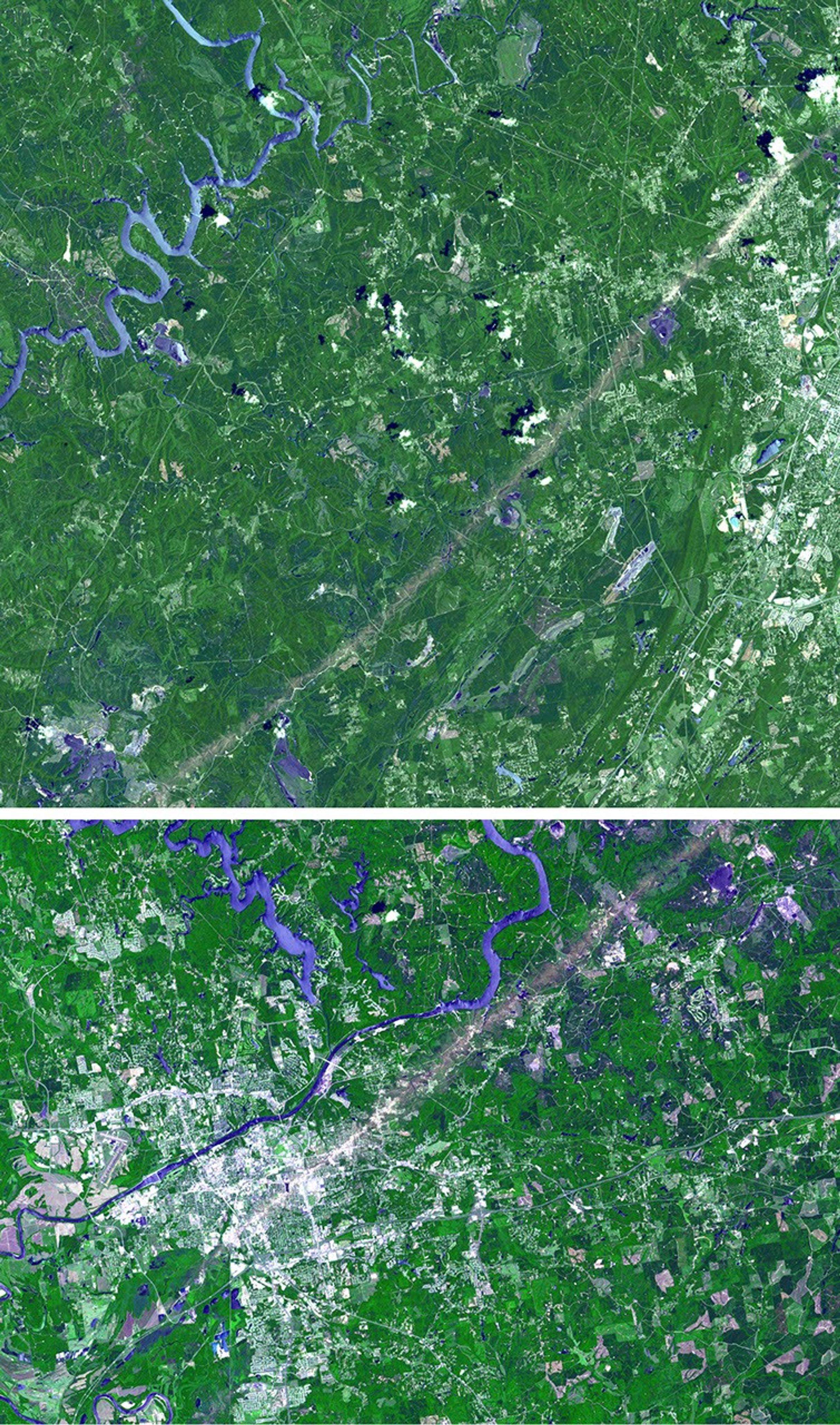 From April 25-28, 2011, one of the largest outbreaks of tornadoes ever recorded ripped across the Southern, Midwestern and Eastern United States. NASA's Terra spacecraft shows the scar the tornado left across Birmingham, Alabama.