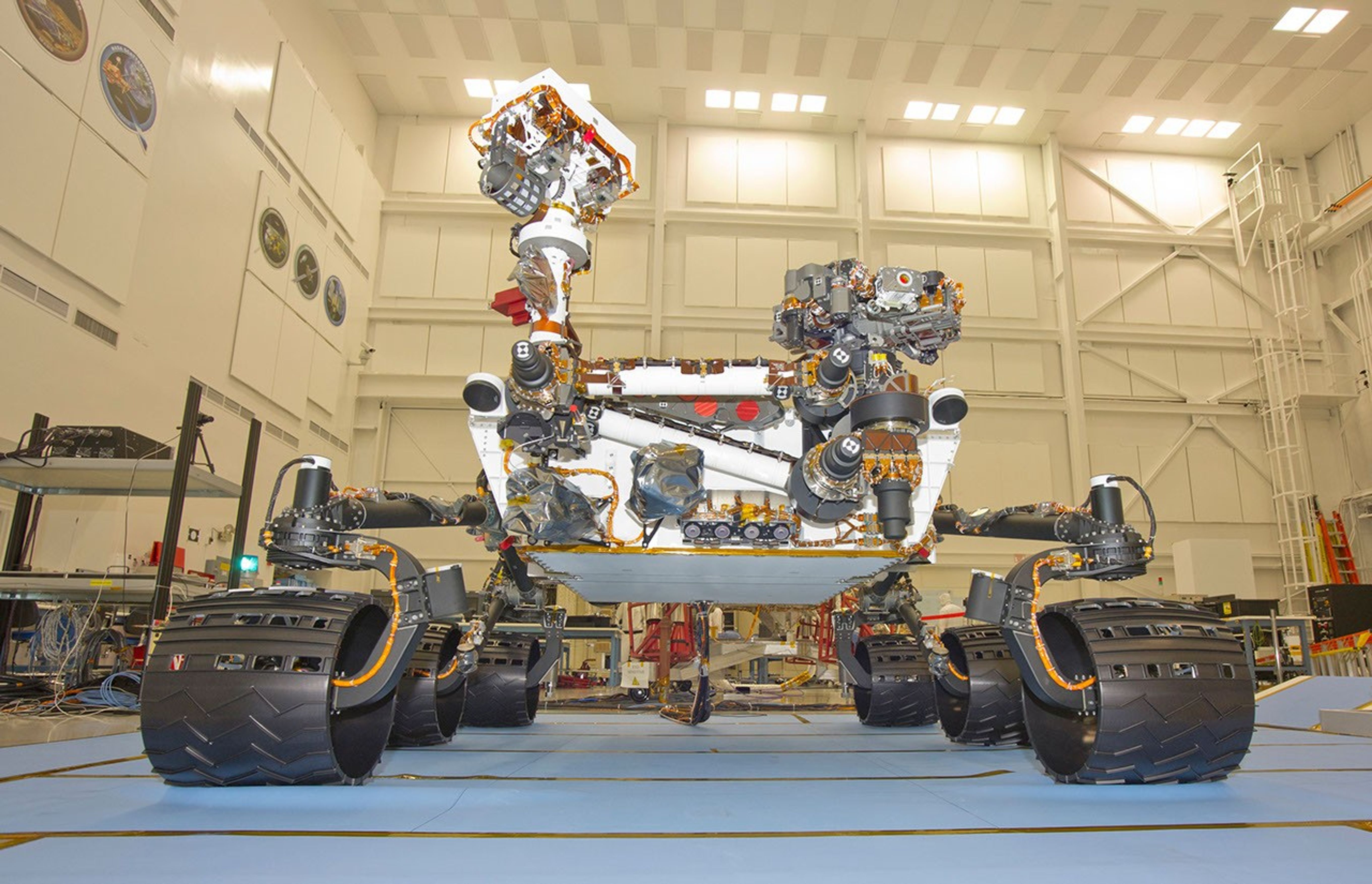 This photograph of the NASA Mars Science Laboratory rover, Curiosity, was taken during mobility testing on June 3, 2011. The location is inside the Spacecraft Assembly Facility at NASA's Jet Propulsion Laboratory, Pasadena, Calif.