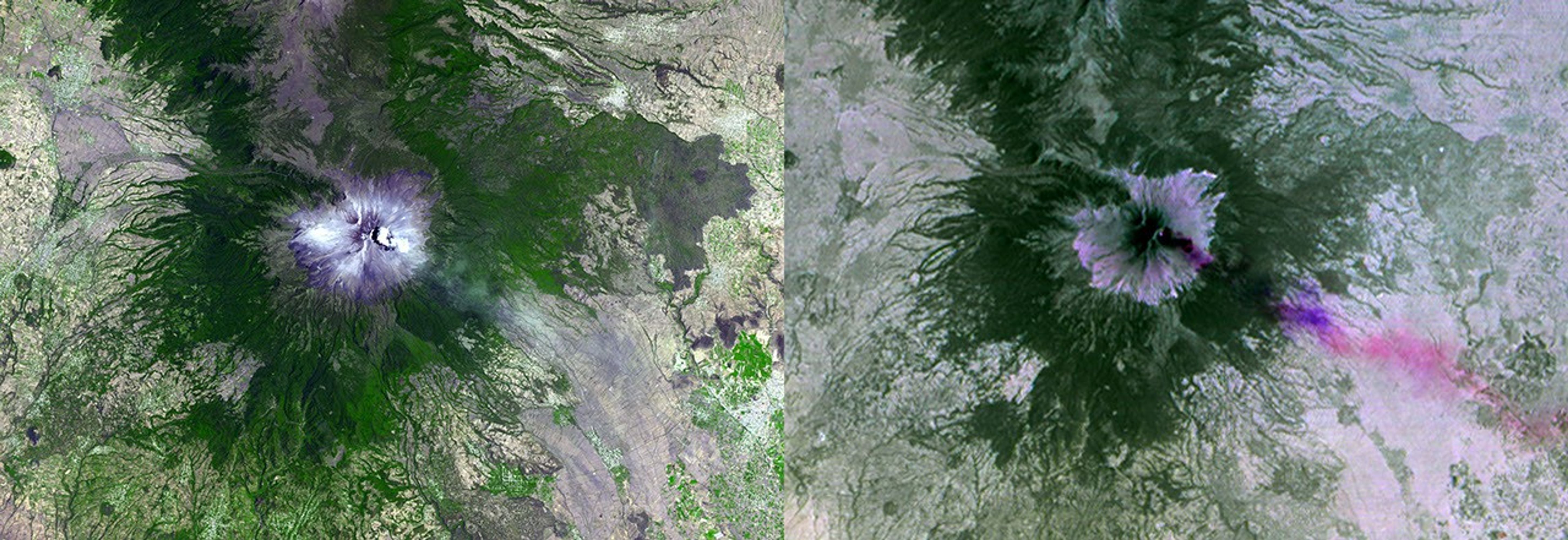 NASA's Terra spacecraft shows Mexico's active Popocatepetl volcano, located about 40 miles southeast of Mexico City, spewing water vapor, gas, ashes and glowing rocks since its most recent eruption period began in April 2012.