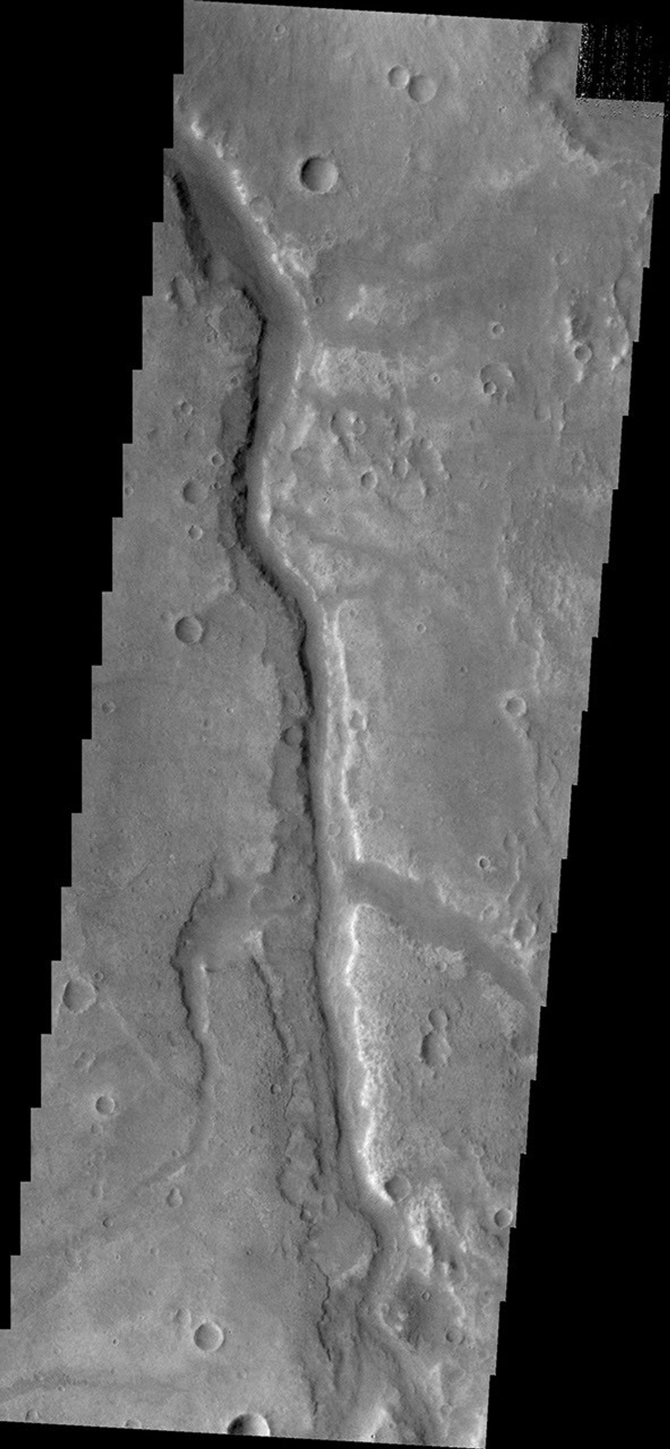 This image captured by NASA's 2001 Mars Odyssey spacecraft shows a small section of Samara Valles.