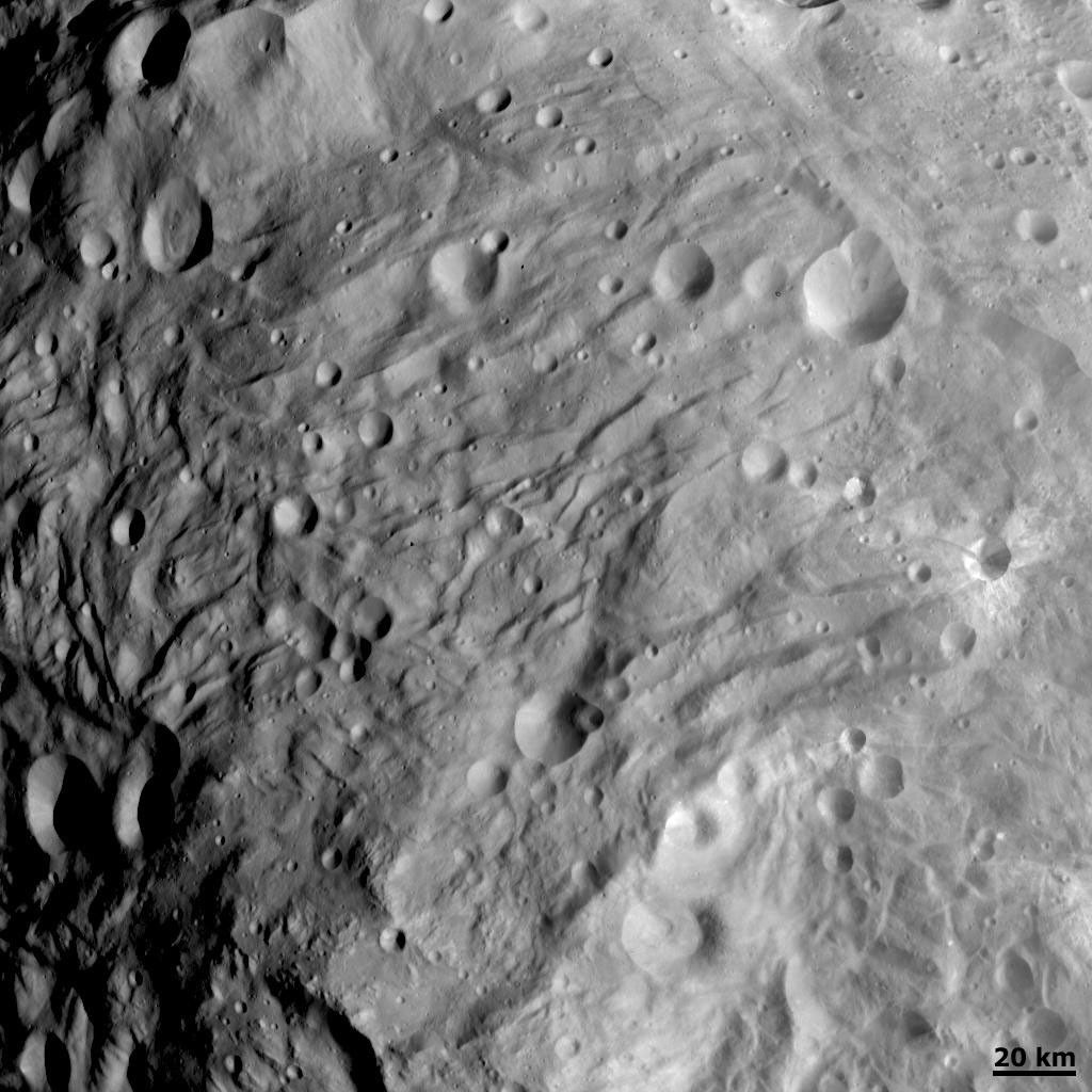 NASA's Dawn spacecraft obtained this image of asteroid Vesta with its framing camera on Aug. 28, 2011. This image of the south polar region was taken through the camera's clear filter at a distance of 1,700 miles (2,740 kilometers).