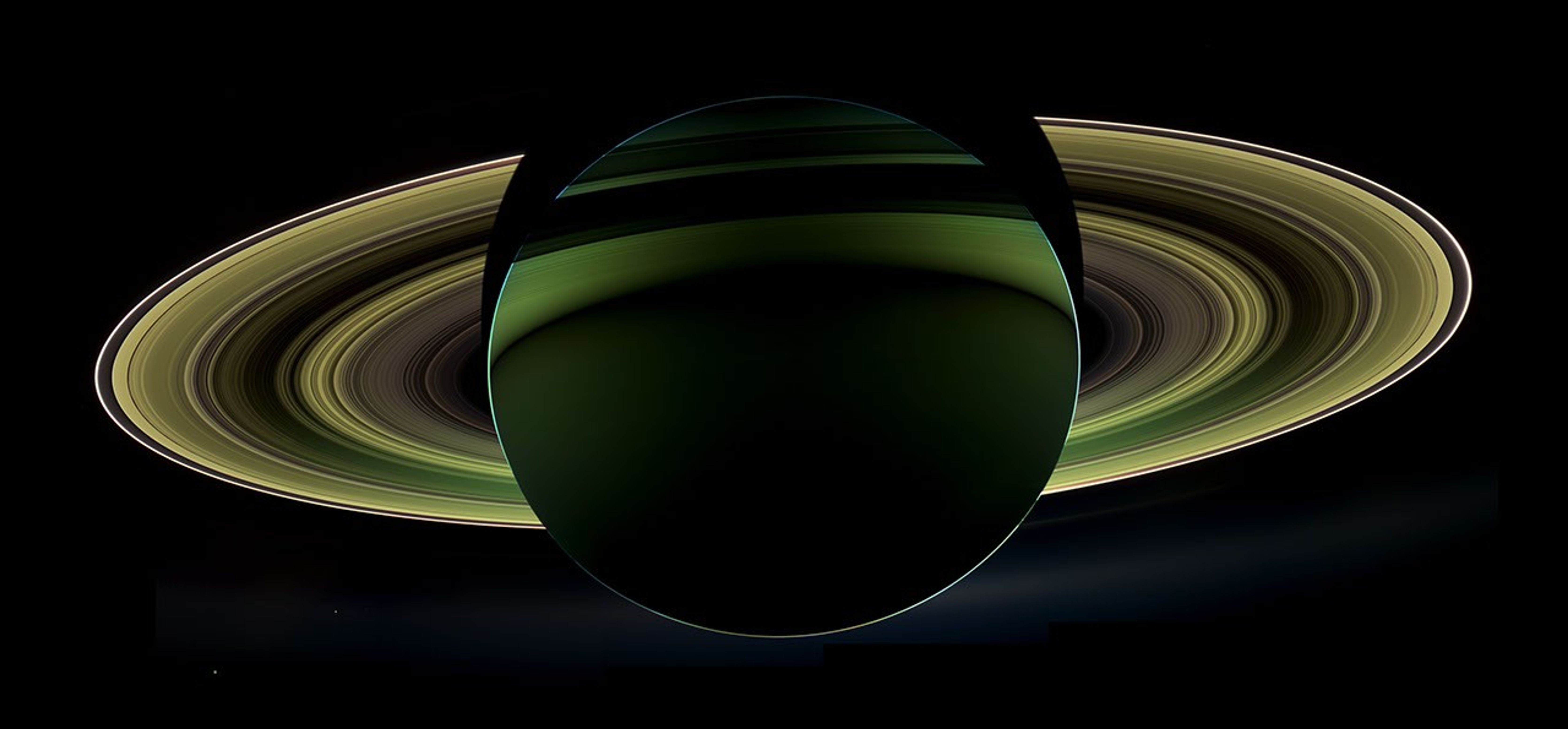 NASA's Cassini spacecraft has delivered a glorious view of Saturn, taken while the spacecraft was in Saturn's shadow. The cameras were turned toward Saturn and the sun so that the planet and rings are backlit.