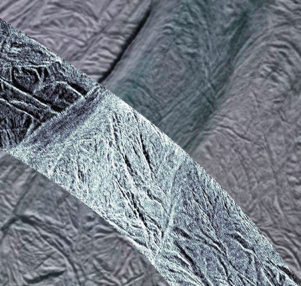 This image shows rough ice in the southern part of Saturn's moon Enceladus. It was created using synthetic-aperture radar (SAR) data acquired by NASA's Cassini spacecraft on Nov. 6, 2011.