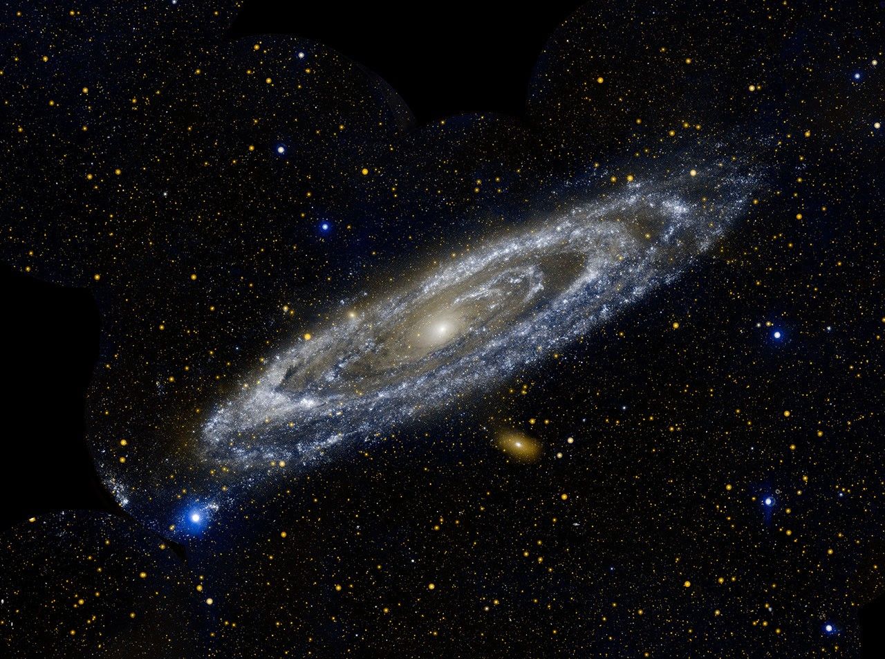 Hot stars burn brightly in this new image from NASA's Galaxy Evolution Explorer, showing the ultraviolet side of a familiar face. Approximately 2.5 million light-years away, the Andromeda galaxy, or M31, is our Milky Way's largest galactic neighbor.